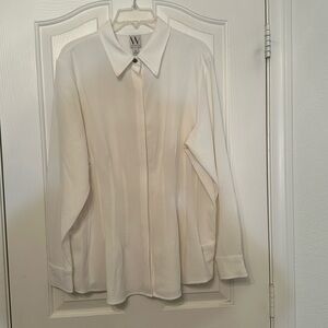 Ivory crêpe button down shirt